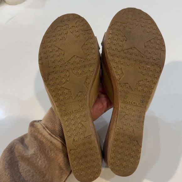 Jimmy Choo Prima Nude Patent Leather Cork Wedge Slide Sandals. Size 37 1/2 - Picture 4 of 15